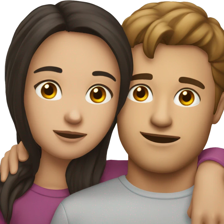 the brunette girl put her head on the shoulder of the brunette guy emoji