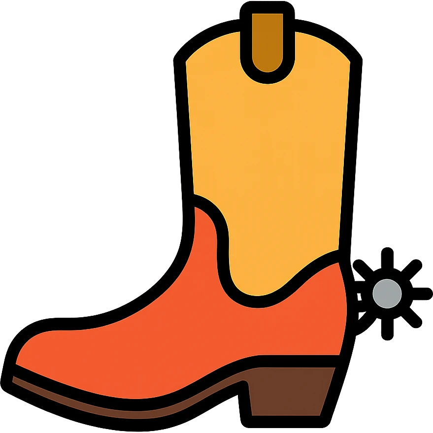 cowboy boot, color outline icon style, black outlines, simple and bold emoji