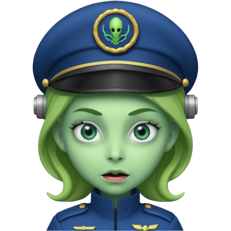 Female alien navy soldier, crazy face. emoji