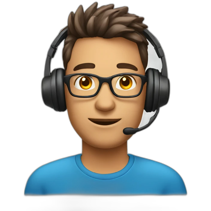 customer service bold man with headset X emoji too hot with red t-shirt emoji