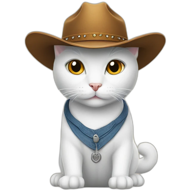 white cat wearing a cowboy hat emoji