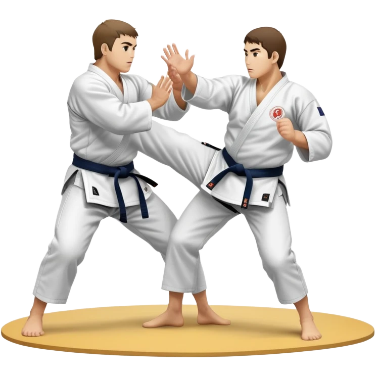 Two judo practitioners in traditional gi, one executing a powerful throw while the other is countering with a defensive move. The background features a judo mat and a focused dojo atmosphere. Transparent background highlights the precision and technique of judo. emoji
