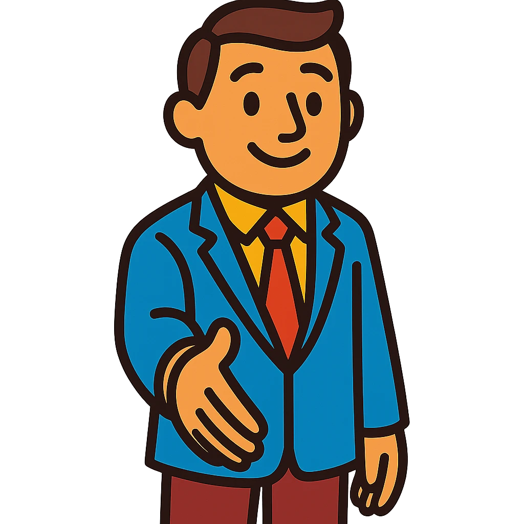 polite person offering a handshake, kind and approachable, vibrant toon style emoji