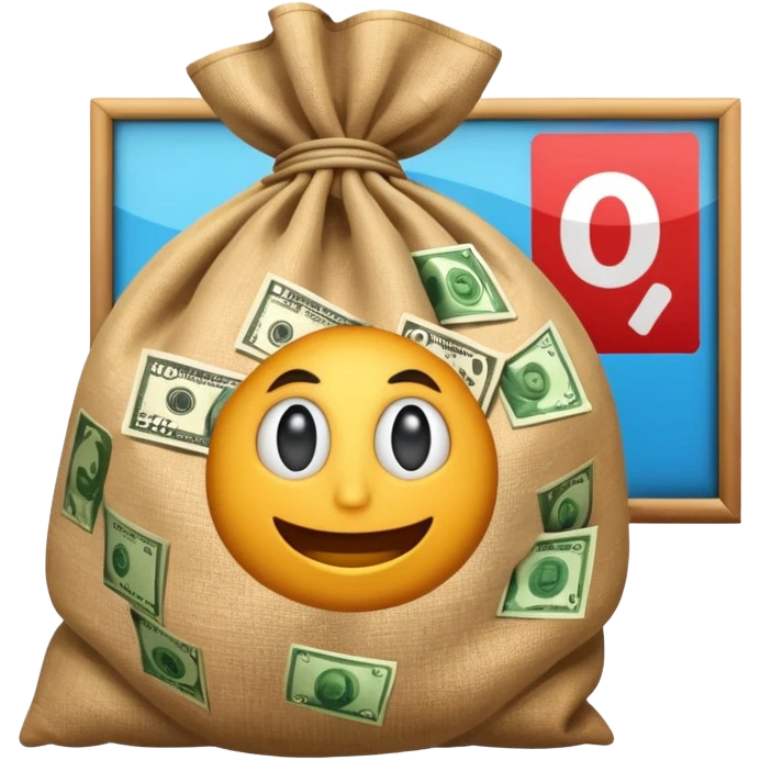 a sack of money in front of a billboard advertisement emoji