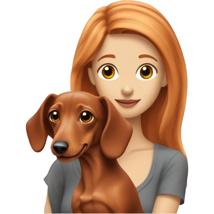 Redhead 👩🏼‍🦰 with blonde longhair dachshund in front of her emoji