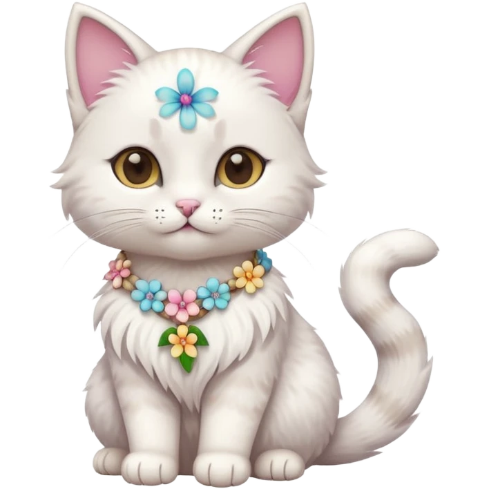 A cute cat with hawaiian pastel flower necklace, posing proudly. emoji