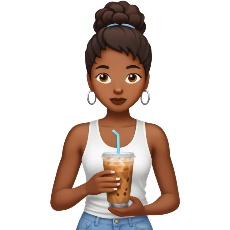 Black woman drinking iced coffee emoji