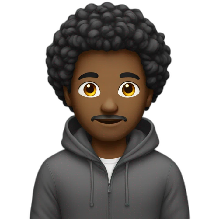 Black man. Coarse hair. in hoodie emoji