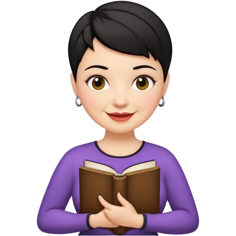 classic teacher emoji but fatter and with a black pixie cut, make her white and the pixy cut is pointy and dark brown and she is very fat emoji
