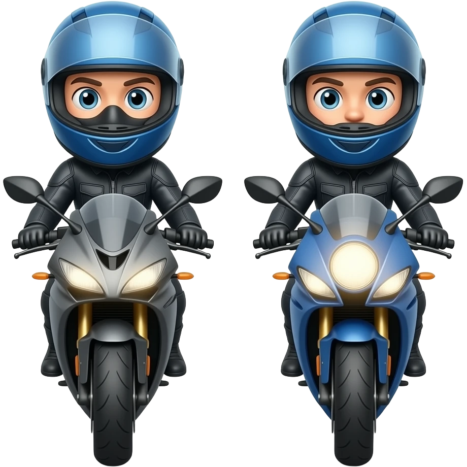 Casal motoqueiros capacete azul emoji
