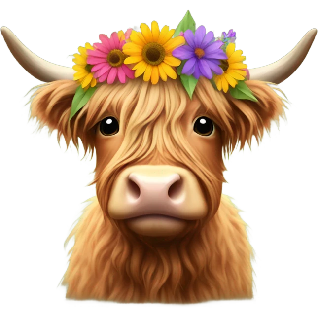Highland cow with a flower headband emoji