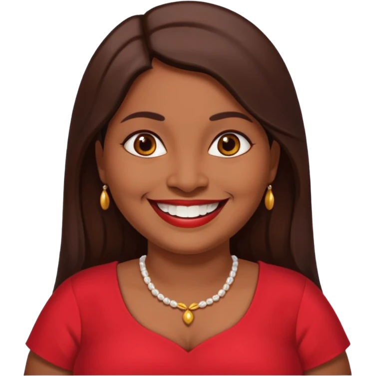 50 yr old chubby Sri Lankan woman, dark skin, straight brown hair, big smile, white teeth, red dress clothes, longer hair straight emoji