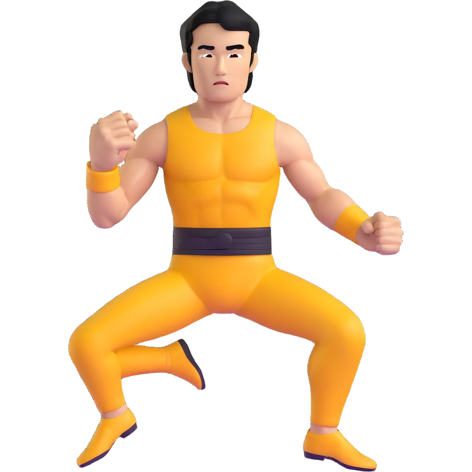 Bruce Lee kung fu master with athletic build, upper body emoji