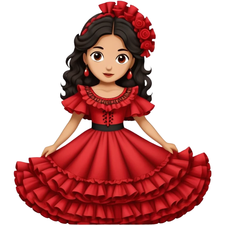 Spanish woman with dark hair wearing traditional flamenco dress emoji