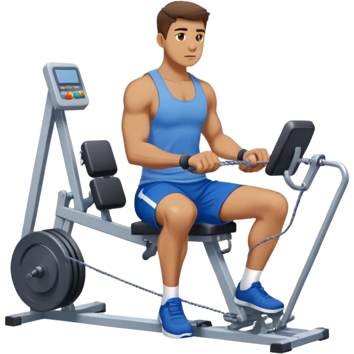 back view of man with blue shorts using seated cable-rows machine emoji