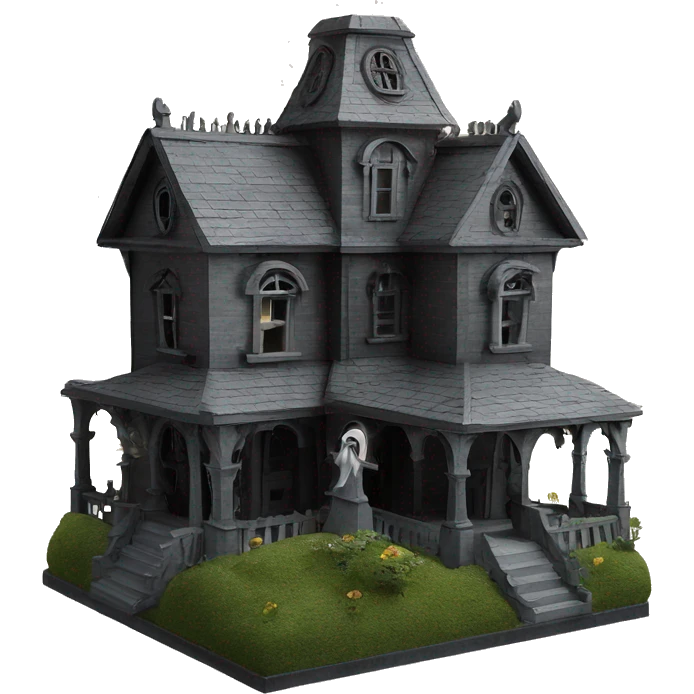 Haunting graveyard field Victorian mansion birdhouse  emoji