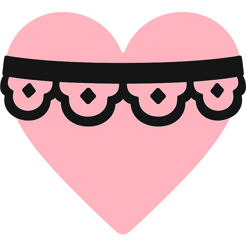 gothic heart with a black lace choker, color icon filled style, pink and black emoji