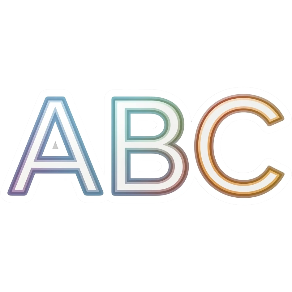 minimal colourful letters ABC sticker, elegant thin stroke, pastel tones, clean vector design, no background, modern aesthetic, 8k emoji