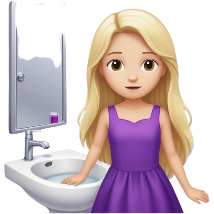 blonde long hair  girl with purple dress, toilet emoji