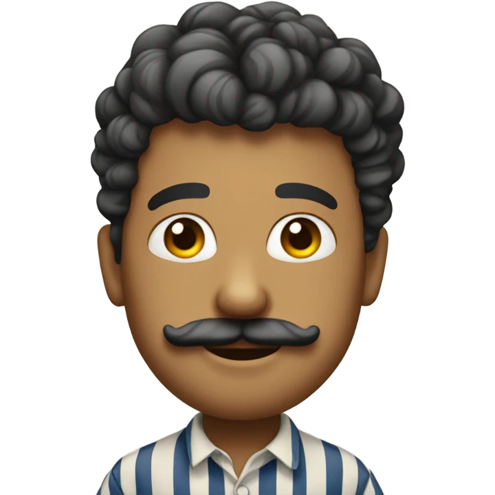 Little French man with curly mustache and striped shirt smirking emoji