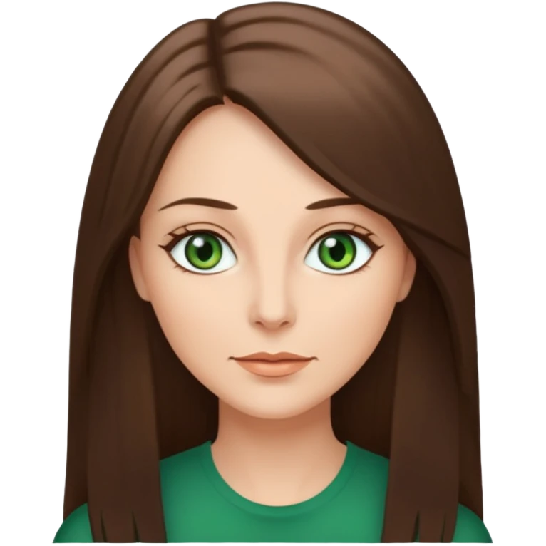 pretty middle age woman with green eyes and long straight ash-brown hair  emoji