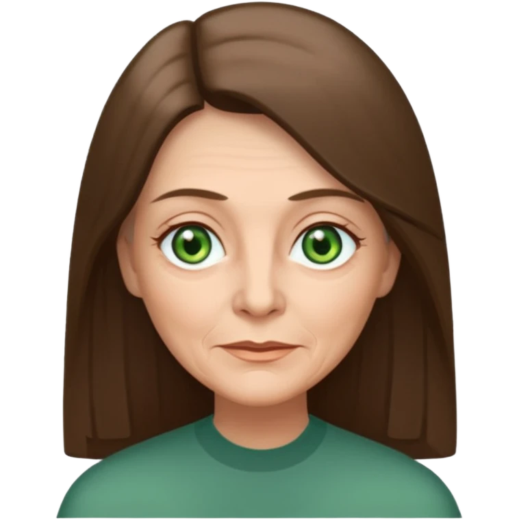 Pretty older woman with green eyes and long straight Ash-brown hair and square face  emoji