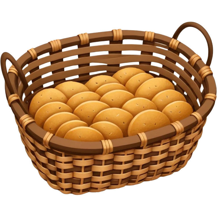 top-down view of a nearly empty wicker bread basket with a few crumbs inside, symbolizing depleted carbohydrates, bold lines, flat colors with gentle gradients, emoji style emoji
