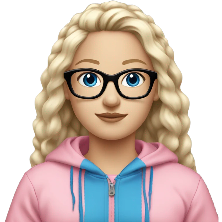 Beautiful-fair-haired-white-girl-pink-oversize-tracksuit-black-glasses-blue-eyes emoji