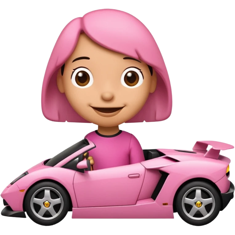 Snoopy in a Lamborghini, the Lamborghini is sideways and Snoopy isn't big, the Lamborghini is pink emoji