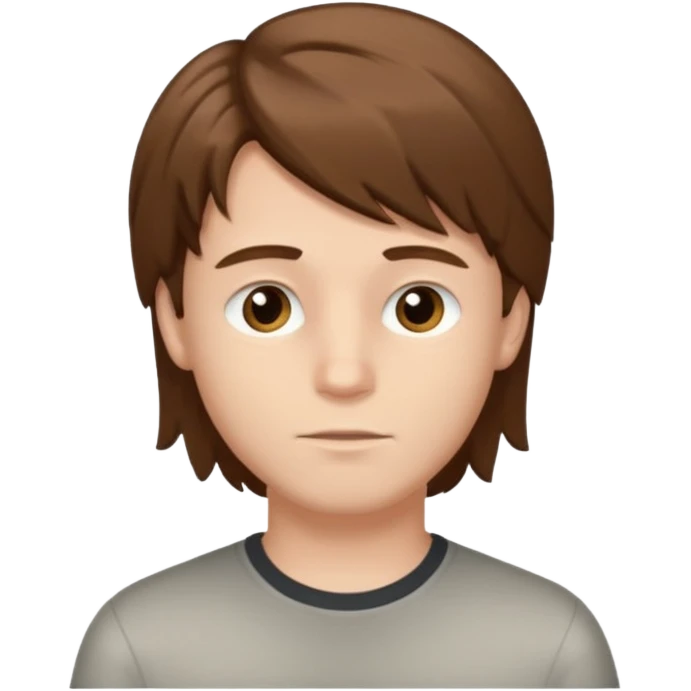 A young white boy with brown hair and eyes, with slightly long, straight and disheveled hair, Make it look aesthetic emoji