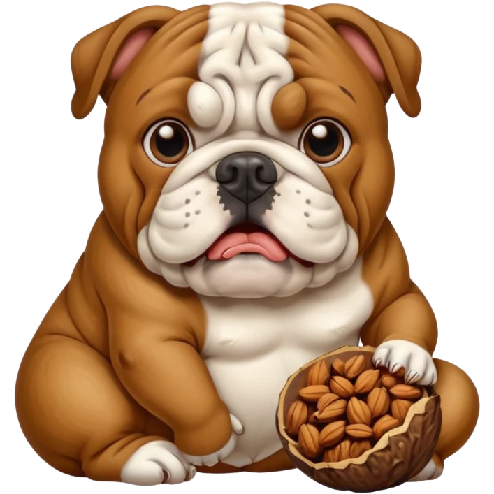 A bulldog pooping on a nut emoji