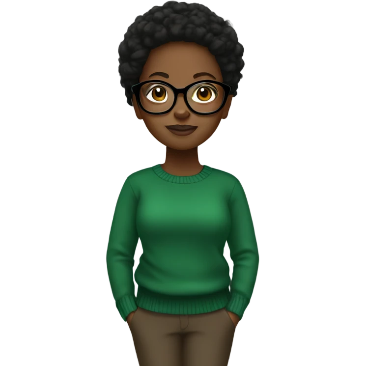 black girl wearing black round glasses and a green sweater  emoji