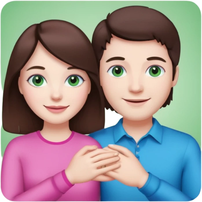 pink polaroid photo of a couple thats white with brunette hair blue and green eyes emoji