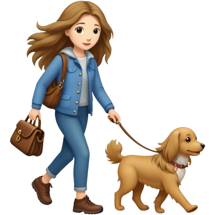 A long-haired girl walking her dog emoji