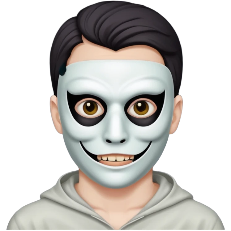 guy holding mask but his face is creepy and very scary emoji