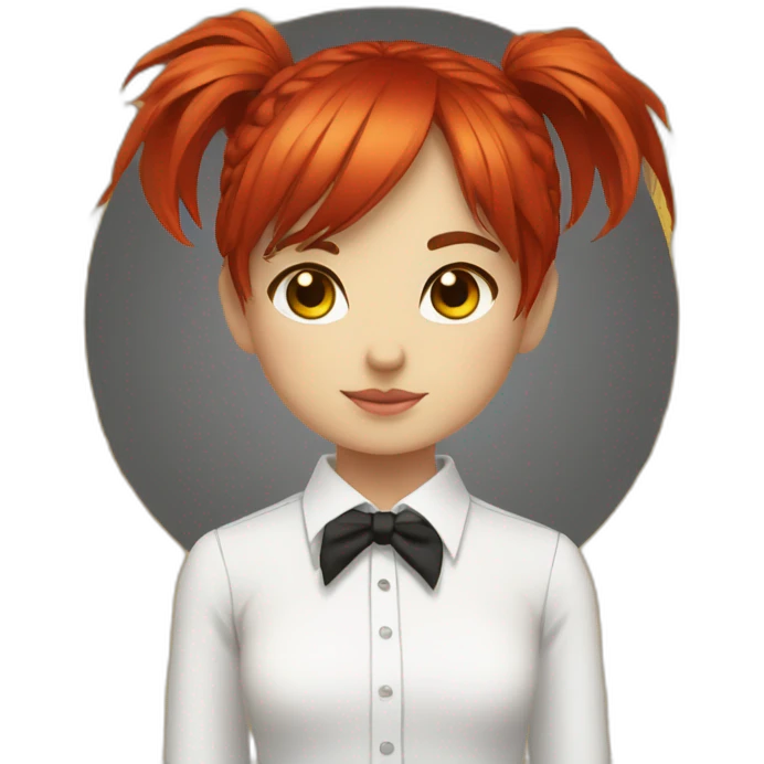(gril) makima with red hair fringe, yellow eyes with a circle inside and a white shirt and black tie emoji