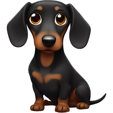 Black dachshund poops with hearts emoji