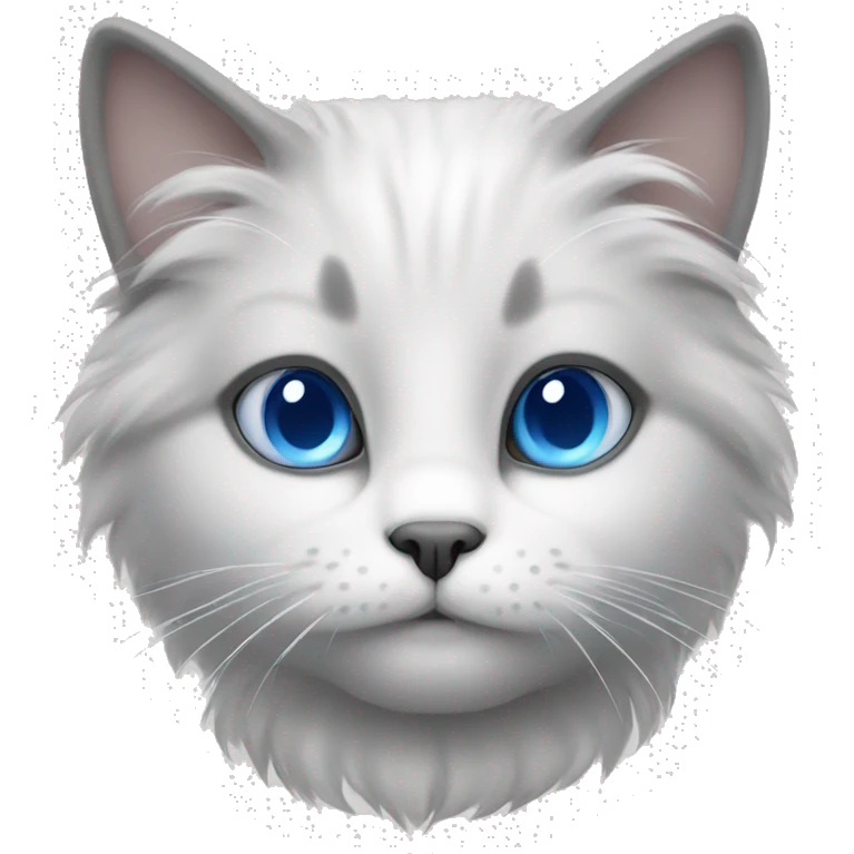 fluffy white and gray cat with blue eyes  emoji