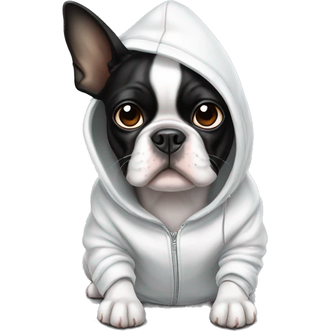 Dog white and black Boston terrier with a hoodie emoji