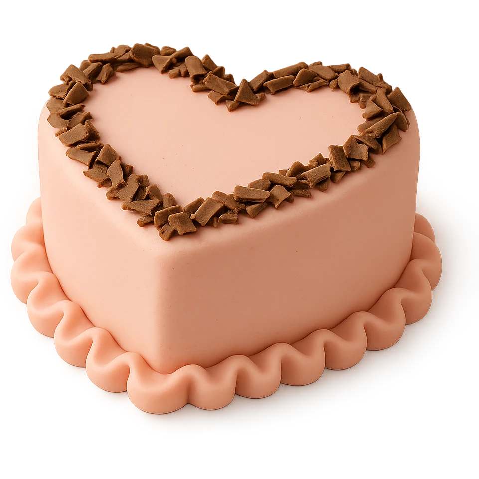 heart-shaped fondant cake with chocolate shavings emoji