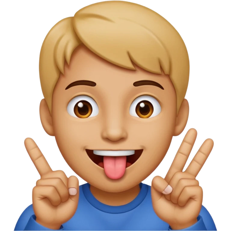 Tongue through 2 fingers while smilng emoji