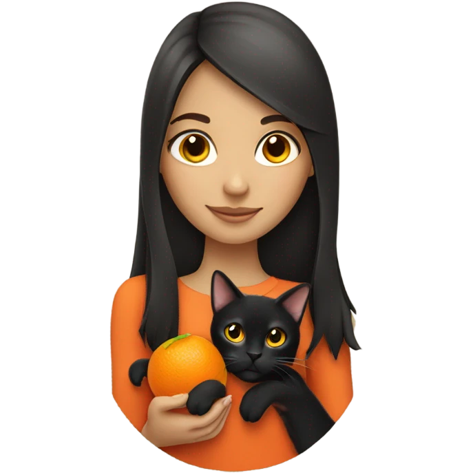 brunette girl with a half orange half black cat emoji