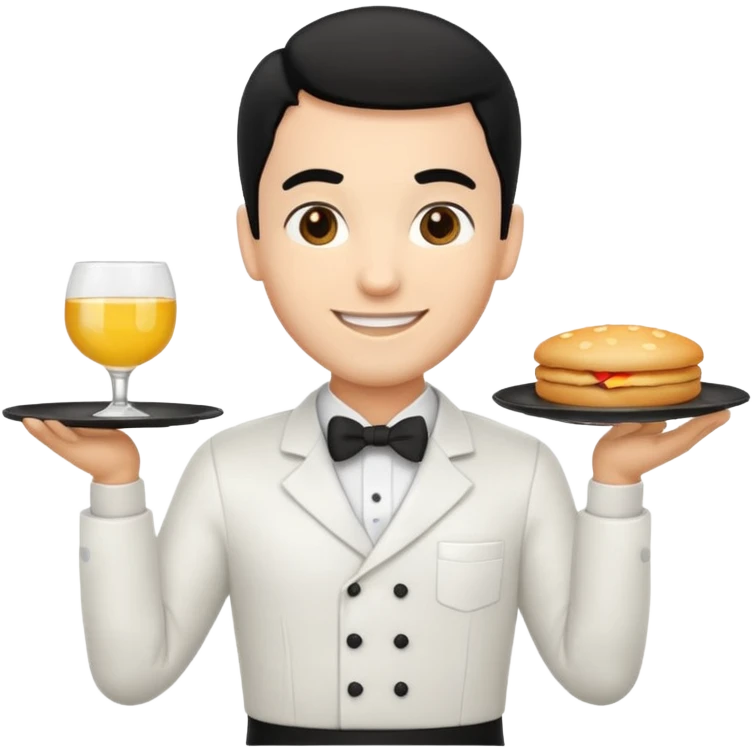 emoji man light skin and black hair, con uniforme de camarero de pie emoji