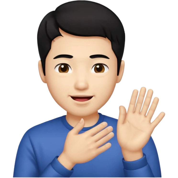 Asia guy black hair side part rubbing hand together and smirking with tongue out on the side a bit little eye and hands together emoji