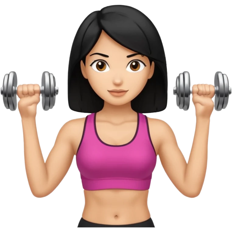 mujer fit con pelo negro y sosteniendo 2 mancuernas emoji