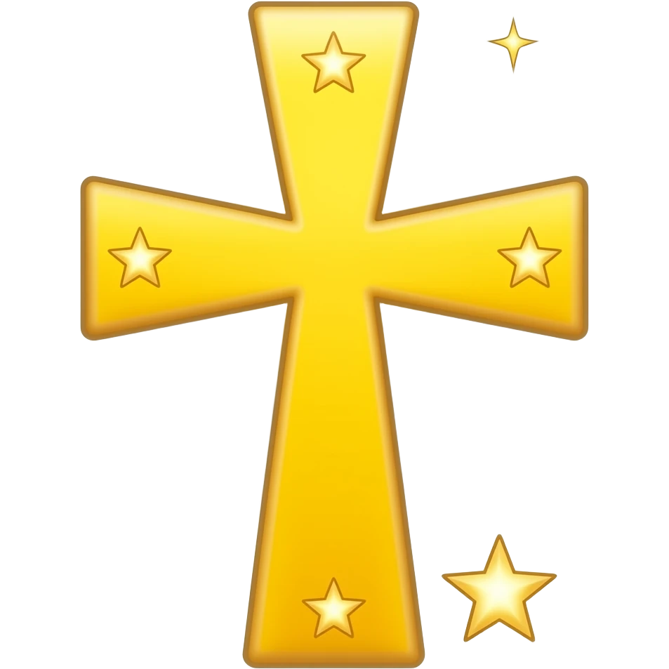 cruz sagrada cor amarelo CMYK com brilho e estrelas emoji