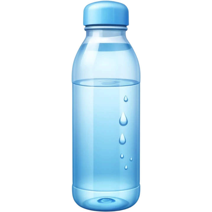 water bottle object icon, transparent bottle with water inside, glossy plastic, 3D cartoon, soft shadow, mobile game icon style, centered, clean background, no text, no watermark
 emoji