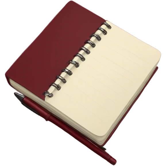Dark red notebook open with a pen to the side dark red also  emoji