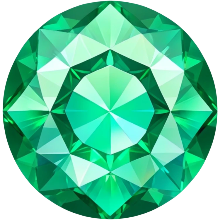 round cut emerald gemstone with rich green color and holographic iridescent shine emoji