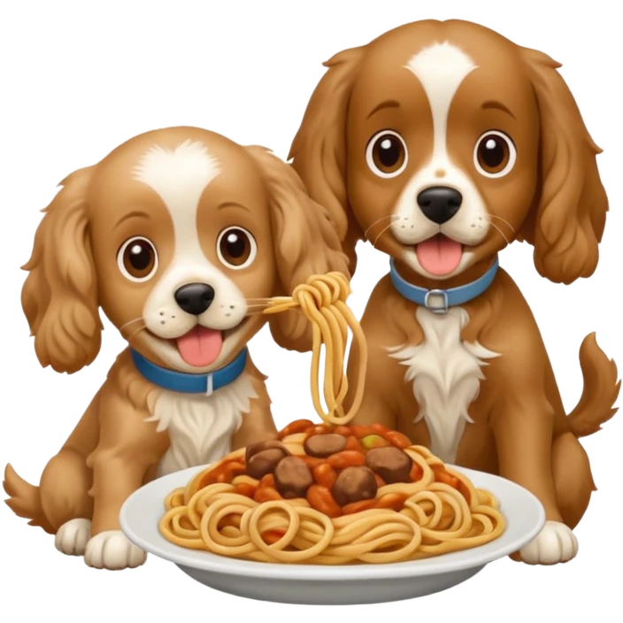 American Cocker Spaniel and Mongrel Eat Spaghetti Between Them emoji